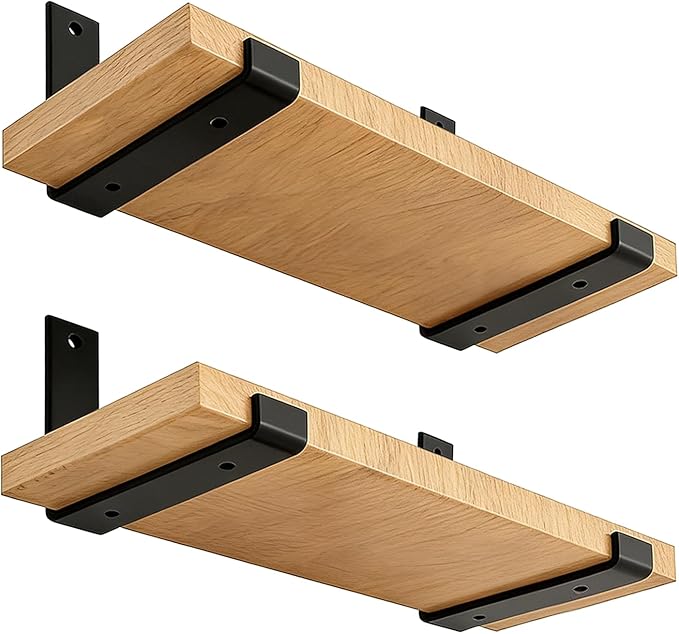 Shelf Brackets 8 Inch 4PCS Heavy Duty Frosted Black Wall Bracket with Lip for Floating Shelves Rustic Iron Metal Shelf Bracket for DIY Open Shelving Hardware Included