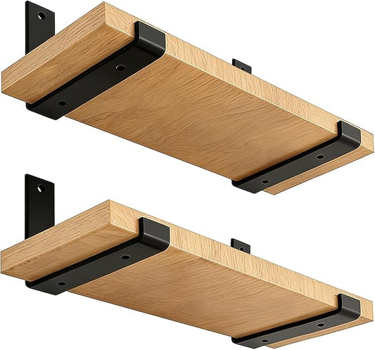 Shelf Brackets 8 Inch 4PCS Heavy Duty Frosted Black Wall Bracket with Lip for Floating Shelves Rustic Iron Metal Shelf Bracket for DIY Open Shelving Hardware Included