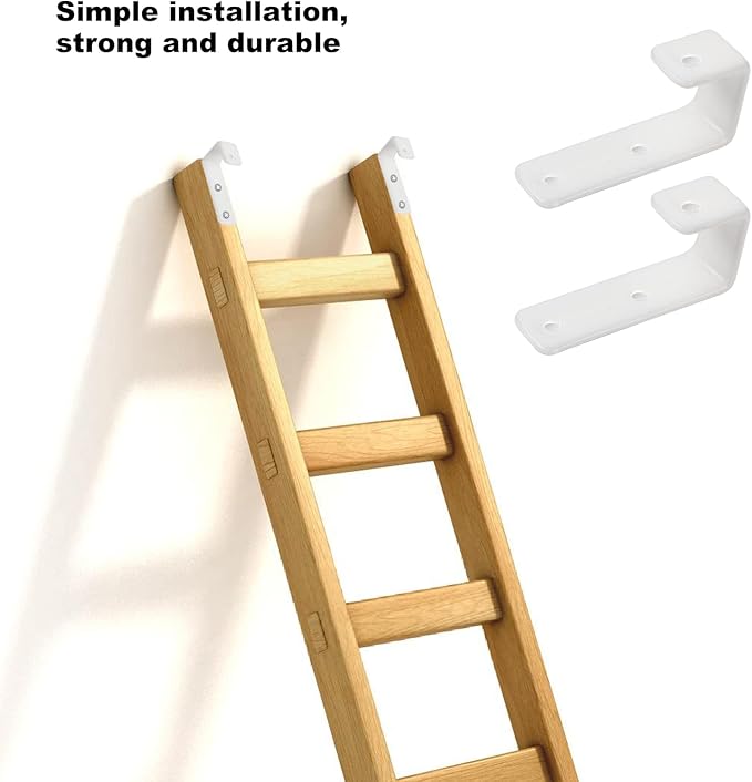 4 Pack Bunk Bed Ladder Hook, Inside 1" Kids Bunk Bed Replacement Hardware, White PVC Metal Loft Bed Ladder Hooks, Camper/Rv Bunk Ladder J Brackets with 2 Size Screws (4 Pcak, White)