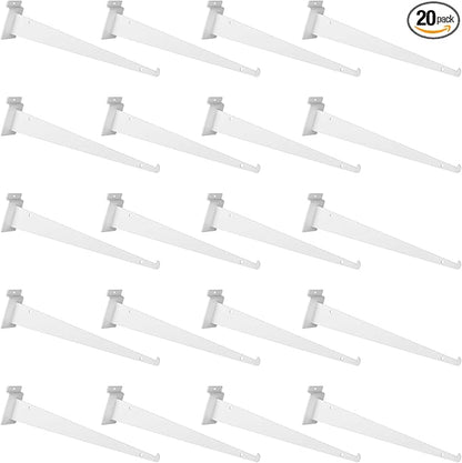 20 Pack Metal Slatwall Shelf Brackets with Lip Heavy Duty, Slatwall Accessory for Panels Shelving, Garage, Retail Display (White, 14 Inch)