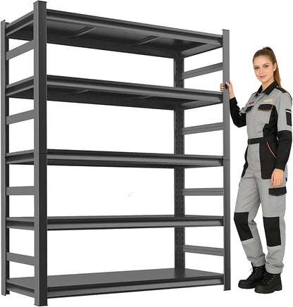 71"H*16"D Garage Storage Shelves, Metal Garage Shelving Unit 5-Tier with Fences, 3000 lbs Capacity, Adjustable Heavy Duty Rack Organizer for Basement, Pantry, Warehouse, 35 inch Wide, Black