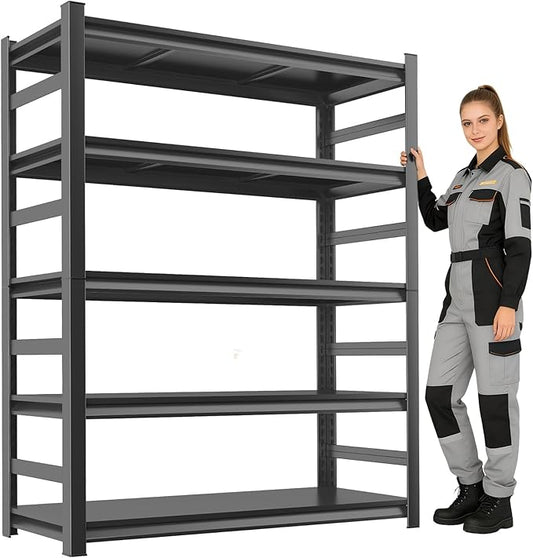 71"H*16"D Garage Storage Shelves, Metal Garage Shelving Unit 5-Tier with Fences, 3000 lbs Capacity, Adjustable Heavy Duty Rack Organizer for Basement, Pantry, Warehouse, 35 inch Wide, Black