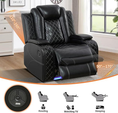 Power Recliner Chair, Living Room Furniture Sets with LED, Modern Single Reclining Chair with Adjustable Footrests,Leather Reclining Couches, Recliner Furniture for RV/Apt/Bedroom/Meeting Room