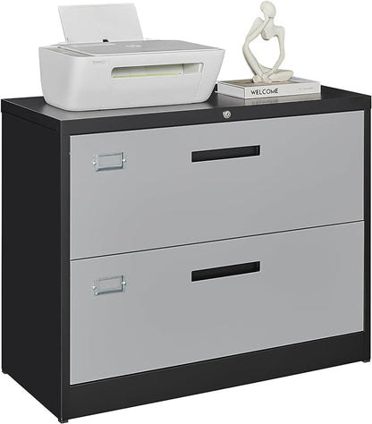 Letaya File Cabinet with Lock-Lateral 2 Drawer Metal Filing Cabinets-Organization Storage Cabinets for Home Office-Hanging Letter/Legal/F4/A4 Size (2 Drawer-Grey Black)