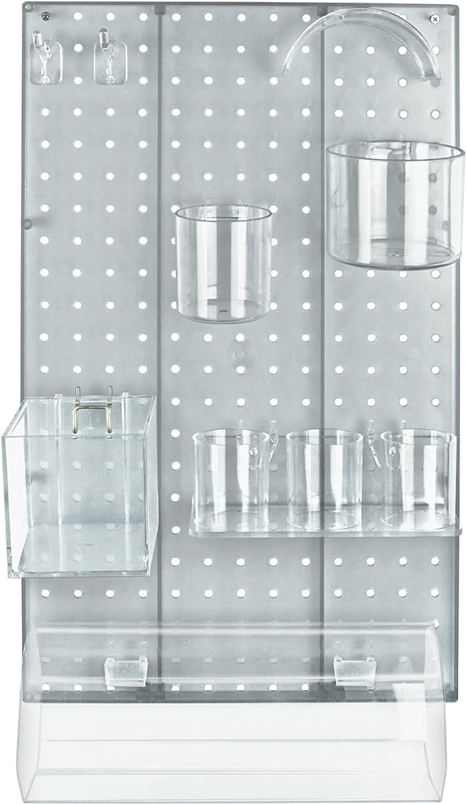 Azar Displays 900940-CLR The DIY Multi-Purpose 10-Piece Pegboard Wall Organizer Kit with One Panel and Accessory Assortment: Hooks, Bins, Headband Holder, Cylinder and Cups. Peg Wall Storage System