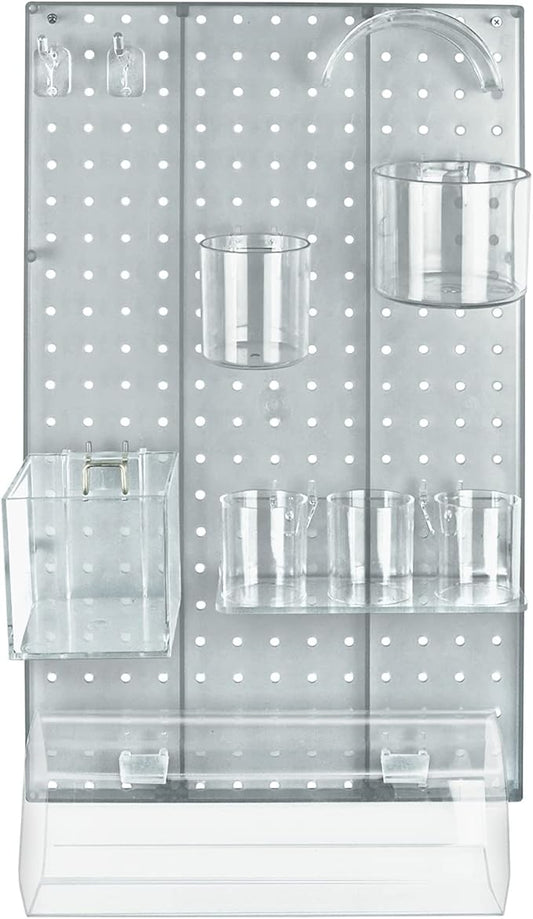 Azar Displays 900940-CLR The DIY Multi-Purpose 10-Piece Pegboard Wall Organizer Kit with One Panel and Accessory Assortment: Hooks, Bins, Headband Holder, Cylinder and Cups. Peg Wall Storage System