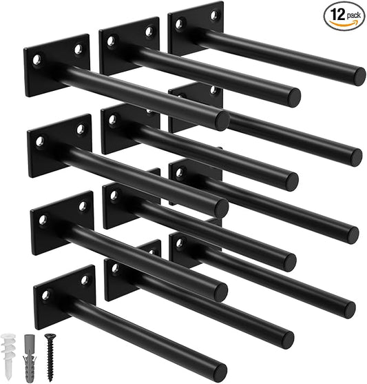 LEOPO 12-Pack 10 inch Floating Shelf Brackets, Hidden Shelf Bracket for Wood, Concealed Blind Shelving Support,Invisible Black Coated Brackets for DIY Decorative,Fit for Kitchen, Bathroom,Study Room