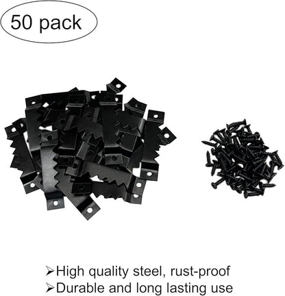 50 Pack Large Heavy Sawtooth Picture Hangers Steel Picture Hangers with Screws Picture Hang Solutions, for Hanging Clock Paintings Artwork Picture Frame Hook Photos (Black，Supports 50 lbs)