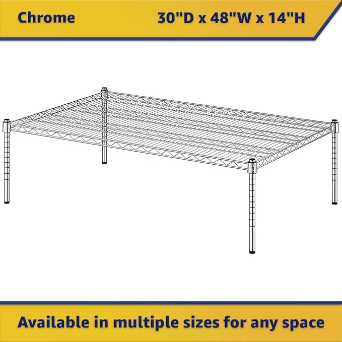 30" x 48" x 14" Chrome Wire Storage Shelf, Dunnage Rack, Commercial 1 Tier Small Shelf