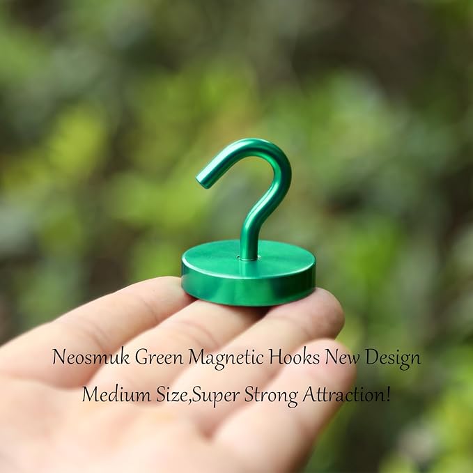 Neosmuk Magnetic Hooks, Cruise Ship Essentials, 130lb+ Heavy Duty Magnetic Hooks for Cruise Cabins, Refrigerator, Grill, Hanging, and Travel | Extra Strong Must-Haves Magnet Hook,Green