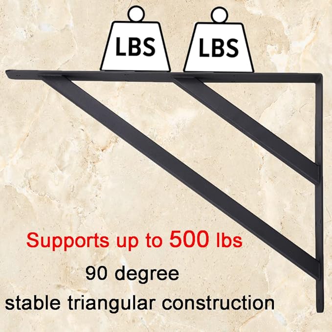 2Pcs Heavy Duty Shelf Bracket Countertop Support Brackets 16"x12" Wall Mounted Floating Shelf Bracket,Solid Fireplace Metal Brackets for Shelves for Tops Cabinetry Table Work Bench