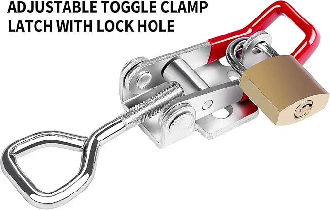 Heavy Duty Toggle Latch Clamp 4002, Adjustable Toggle Clamp Latch With Lock Hole, 550Lbs Holding Capacity Pull Latch for Smoker Lid Jig, Tool Box Case 2Pack (with 10PCS Screws)