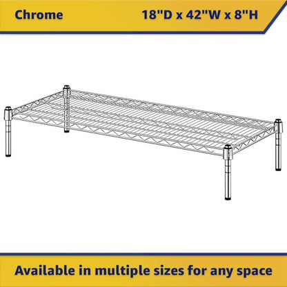 18" x 42" x 8" Chrome Wire Storage Shelf, Dunnage Rack, Commercial 1 Tier Small Shelf