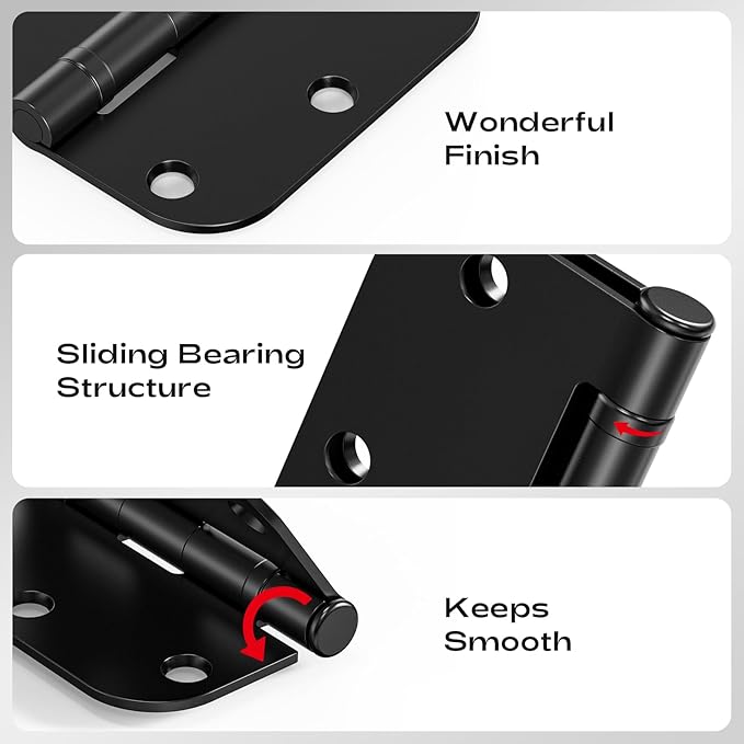 6 Pack Matte Black Door Hinges 3.5 Inch 5/8" Radius Round Ball Bearing Interior Door Hinges for Bedroom and Office No Squeak Flat Iron Hardware for Home Improvement Essentials