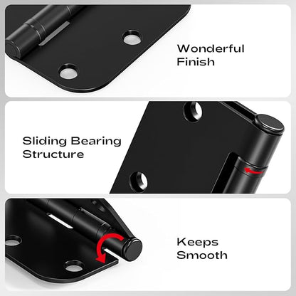 12 Pack Black Door Hinges 3.5 Inch 5/8" Radius Round Ball Bearing Anti-Squeak Flat Iron Hinges for Bedroom Doors Standard 3-1/2" Hardware for Home Improvement and Decor