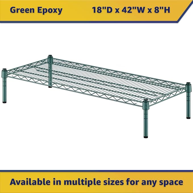 18" x 42" x 8" Green Epoxy Wire Storage Shelf, Dunnage Rack, Commercial 1 Tier Small Shelf