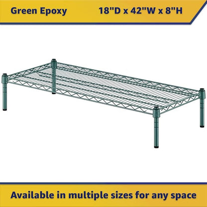 18" x 42" x 8" Green Epoxy Wire Storage Shelf, Dunnage Rack, Commercial 1 Tier Small Shelf