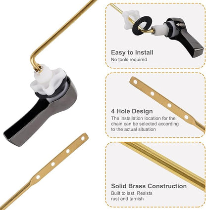 Hibbent Universal Metal Front Mount Toilet Handle Replacement Kit, Brass Toilet Flush Tank Lever with Stainless Steel Flapper Chains for Most Toilets, Gunmetal Gray