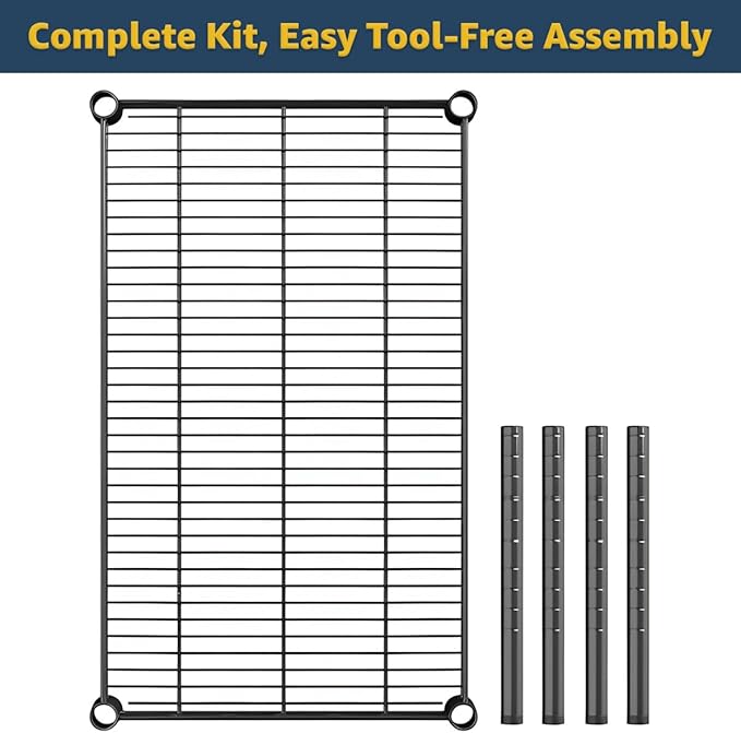 21" x 72" x 8" Black Epoxy Wire Storage Shelf, Dunnage Rack, Commercial 1 Tier Small Shelf