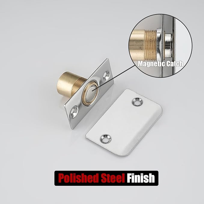 JQK Closet Magnetic Door Ball Catch Hardware, 430 Stainless Steel Catch Adjustable with Strike Plate, Polished Steel Finish 4 Pack, HBC120-BN-P4