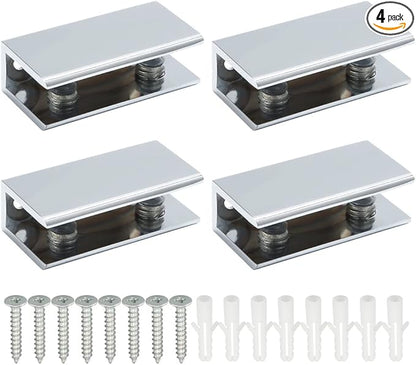 Alise Glass Shelf Bracket Adjustable Shower Brackets,Heavy Duty Rectangle Clamp Holder for 10-12mm Glass Shelves,Wall Mount Clamps Clip Support Hardware Replacement Parts,Polished Chrome 4 Pcs
