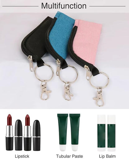 Chapstick Holder Lip Balm/Gloss Sleeve Pouch Portable Lipstick Bag With Hook Gift for Women (3pcs)