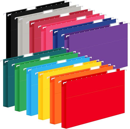 36 Pack Hanging File Folders, Letter Size with 1/5-Cut Adjustable Tabs, 12 Selected Color - File Folder Organizer for Filing Cabinet Office Home, Designed for Bulky Files, Medical Charts