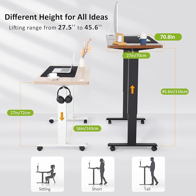 farexon Electric Standing Desk 71 x 28inch with Outlets,Rolling Stand up Desk with Oversized Mouse Pad, Wheels,3 USB Ports & 3 Power Outlets,4 Preset Heights Easy to Set for Home Office(Brown)