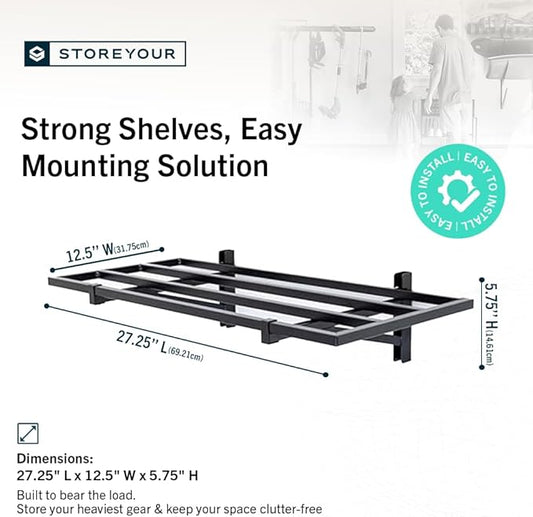 StoreYourBoard Heavy Duty Garage Shelf Wall Mount 1ft x 2ft – Wall-Mounted Shelving for Storage & Organization – Heavy Duty Garage Shelves for Tools, Bins, & Equipment – Holds 200 lbs - Black