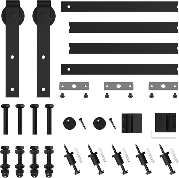 SMARTSTANDARD 5.5 Feet Heavy Duty Sturdy Sliding Barn Door Hardware Kit -Smoothly and Quietly -Easy to Install -Includes Step-by-Step Installation Instruction Fit 33" Wide Door Panel (J Shape Hanger)
