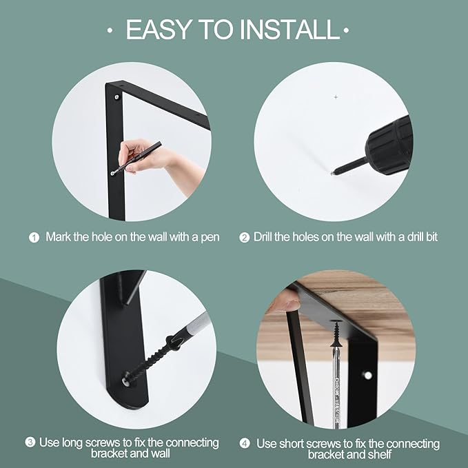 16 Pack L22 x H 12" Black Heavy Duty Shelf Brackets with Screws Metal Shelf Brackets Shelf Support Angle Brackets for Shelves L Brackets Heavy Duty Floating Shelf