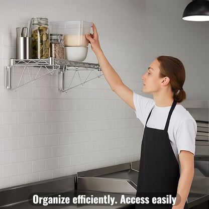 24" x 24" Black Wall-Mounted Wire Shelf with Epoxy Coating, Heavy-Duty Steel Storage Rack, NSF Certified, Easy Installation, Open Wire Design for Kitchen, Garage, or Utility Storage