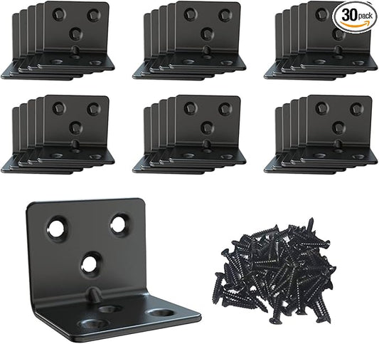 Black Stainless Steel Shelf Bracket,Joint Right Angle Bracket,L Shape Heavy Duty Metal Corner Brace Shelf Supporter for Wood Aufuga (30, 1.5x1.2x1.2)