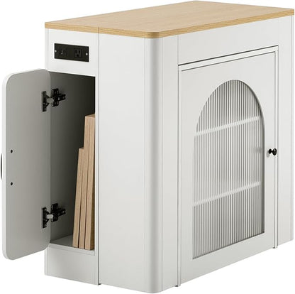 Extendable Dining Table with Storage Cabinet, 15.6" to 59" Rolling Kitchen Island Table with Power Outlet & LED Lights, Space Saving Dining Table for Small Spaces, White