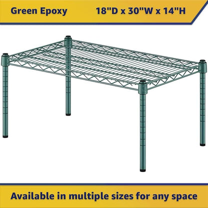 18" x 30" x 14" Green Epoxy Wire Storage Shelf, Dunnage Rack, Commercial 1 Tier Small Shelf