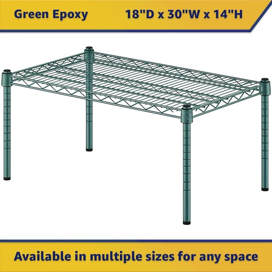 18" x 30" x 14" Green Epoxy Wire Storage Shelf, Dunnage Rack, Commercial 1 Tier Small Shelf