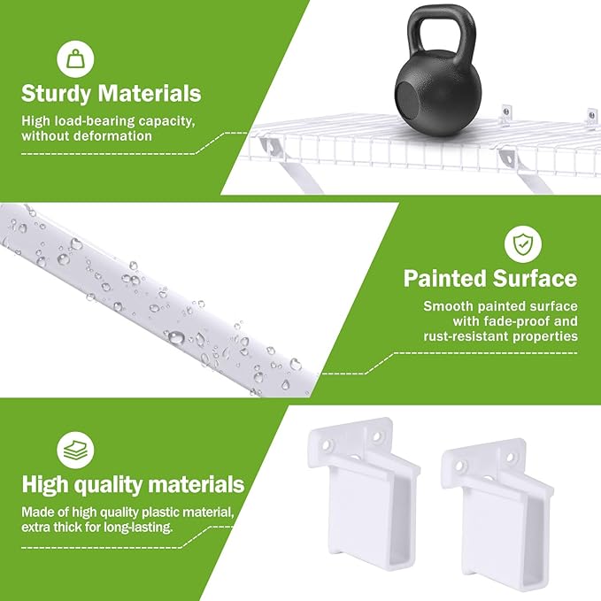 12 Inch Wire Shelf Brackets Set, 3 Pack Metal Shelf Supports + 6 Shelf Clips & 2 End Brackets, Wire Shelving Accessories for Wardrobe and Wall Bracket Installation