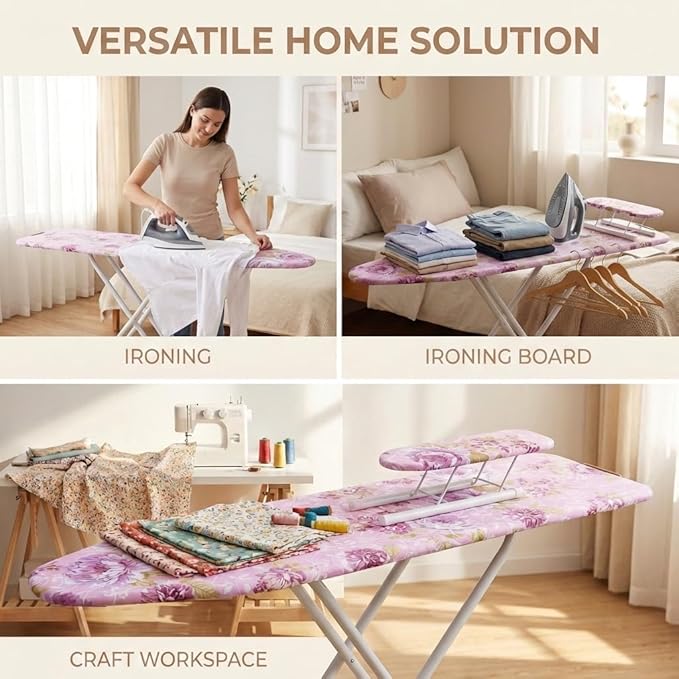 Foldable Ironing Board 43" x 13", Height Adjustable Iron Board with Heat Resistant Cover & Iron Rest, 43" Long Ironing Board with Sleeve Board, for Laundry Room