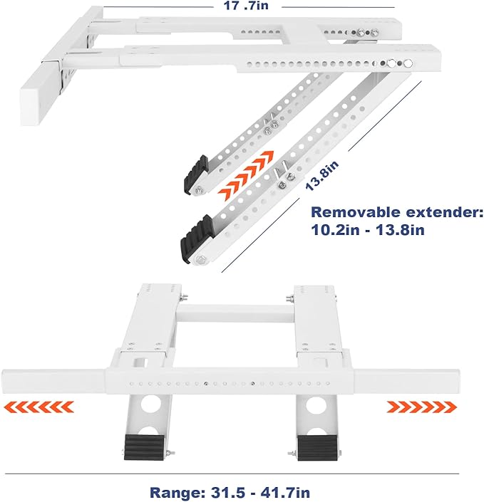 Window Air Conditioner Support Bracket, Universal Ac Window Bracket No Drilling and Tools Required, Heavy Duty Steel Holds Up to 220lbs, Fits Single Or Double Hung Windows, with Installation Manual