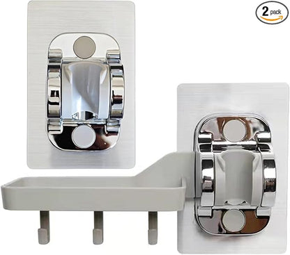 YICI Handheld Shower Head Holder Wall Mount Shower Soap Holder With 3 hook Adjustable Shower Handle Holder Adhesive Shower Hose Holder Shower Bracket (Combination Set(Silver))