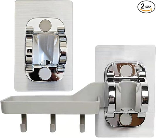 YICI Handheld Shower Head Holder Wall Mount Shower Soap Holder With 3 hook Adjustable Shower Handle Holder Adhesive Shower Hose Holder Shower Bracket (Combination Set(Silver))