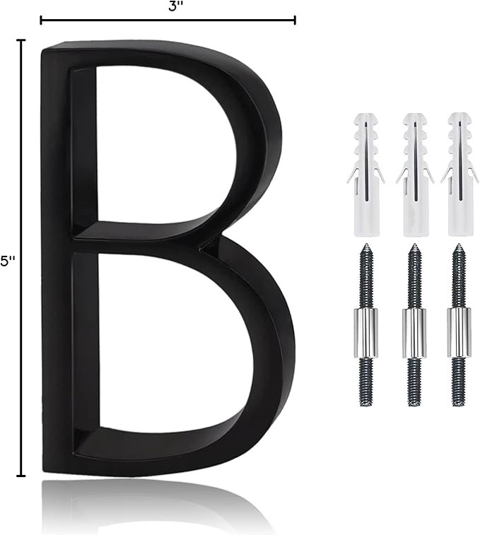 5" Stainless Steel Floating House Number, Metal Modern House Numbers, Mailbox Decor Number with Nail Kit, Coated Black, 911 Visibility Signage (B)