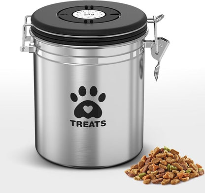 Dog Treat Container Airtight,5.9"x4.7" Stainless Steel Cat Treat Jar for Kitchen Counter with Scoop, Pet Storage for Fresh Dog Cookie