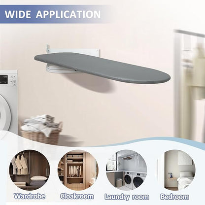 VerRich Foldable Wall Mounted Ironing Board 36” x 12”180°Rotatable Ironing Boardwith Heat Resistant Cover, Space-Saving for Home, Laundry Room,Apartment & Dorms, Gray