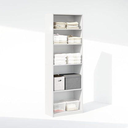 Furinno Reed Closet Organizers and Storage, 5-Tier Closet Organizer, Open Shelf Closet Storage, for Wardrobe, Bedroom, Living Room, White
