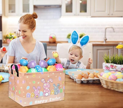 Rectangular 3Pack Easter Baskets Gift Bins Empty Pink Bunny Kids Storage Basket Baby Boy Baskets Kids Toy Storage Bin Organizer Box.(3Pack Easter Basket)