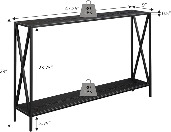 Convenience Concepts Tucson Console Table 47.25" - Modern Sofa Table with Storage Shelf, Entryway Hall Table for Living Room, Weathered Barnwood/Black