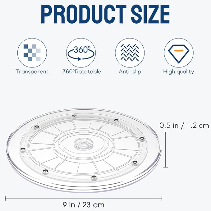 9 inch Acrylic Lazy Susan, Lazy Susan Organizer for Table Top,Rotating Turntable for Cabinet Storage,Countertop, Kitchen