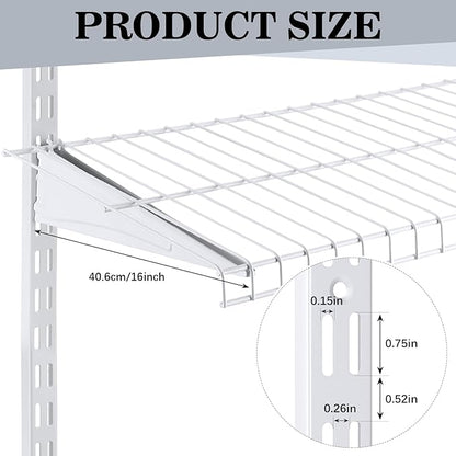 Adjustable Locking Shelf Bracket 16 Inch Shelf Brackets Heavy Duty Wire Shelving Brackets for Deep Wire Shelving Double Track System (White,2 Pcs)