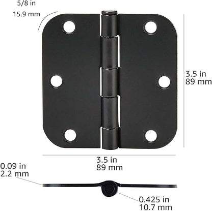 Amazon Basics Sturdy Rounded 5/8 Radius Interior Door Hinges with Included Screws, 3.5" x 3.5", Matte Black, 18-Pack